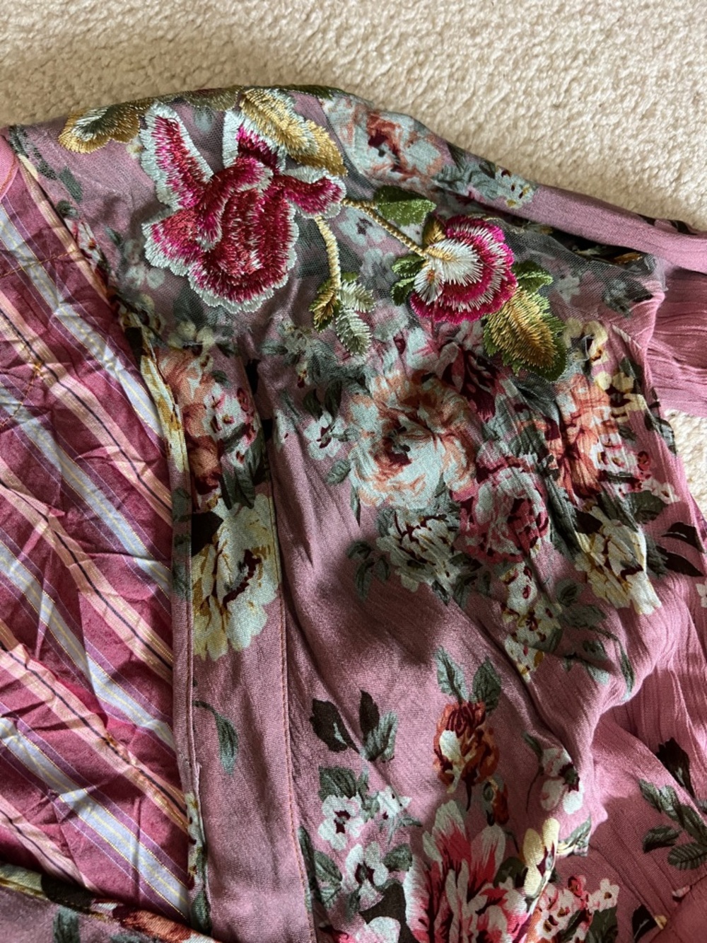 Aratta Silent Journey Floral Wrap Maxi Dress in Mauve Pink with Waist Tie - Picture 4 of 15